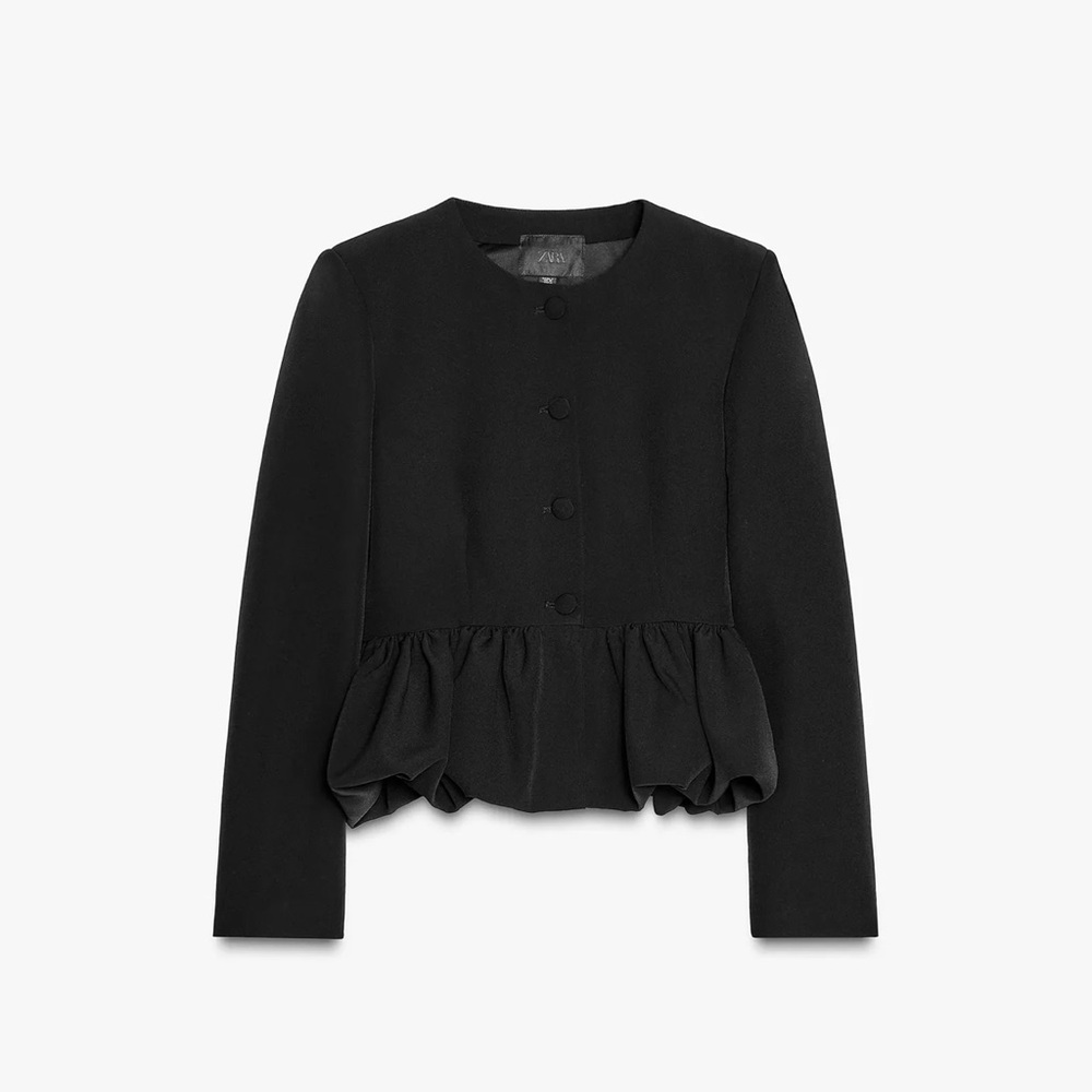 Zara Elegant Voluminous Hem Black Peplum Jacket
